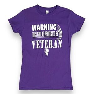 3/$30 Warning This Girl Is Protected By A Veteran Graphic Tee Purple Medium